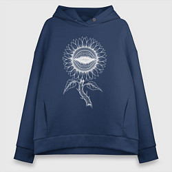Толстовка оверсайз женская Подсолнух - зубастый цветок, цвет: тёмно-синий