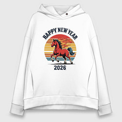 Толстовка оверсайз женская Красная огненная лошадь 2026, цвет: белый