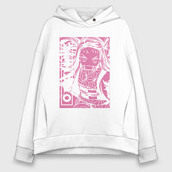 Толстовка оверсайз женская Клинок рассекающий демонов Nezuko бой, цвет: белый