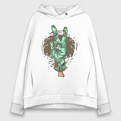 Толстовка оверсайз женская Рука зомби жест V, цвет: белый