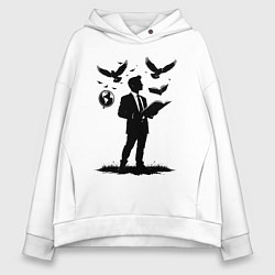 Толстовка оверсайз женская Учитель с символами, цвет: белый