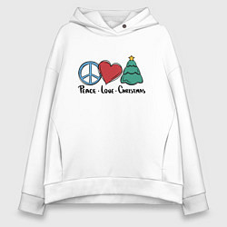 Толстовка оверсайз женская Мир, любовь, Рождество, цвет: белый