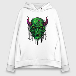 Толстовка оверсайз женская Череп демон, цвет: белый