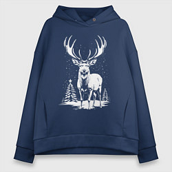Толстовка оверсайз женская Зимний олень, цвет: тёмно-синий