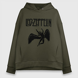 Толстовка оверсайз женская Led Zeppelin, цвет: хаки