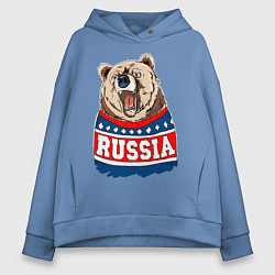 Толстовка оверсайз женская Made in Russia: медведь, цвет: мягкое небо