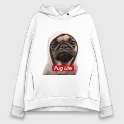 Толстовка оверсайз женская Pug life, цвет: белый