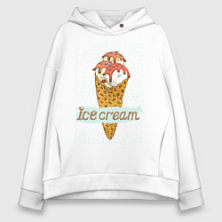 Толстовка оверсайз женская Ice cream, цвет: белый