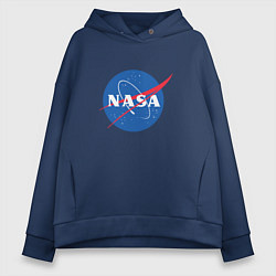 Толстовка оверсайз женская NASA: Logo, цвет: тёмно-синий