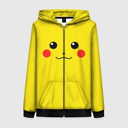 Толстовка на молнии женская Happy Pikachu, цвет: 3D-черный