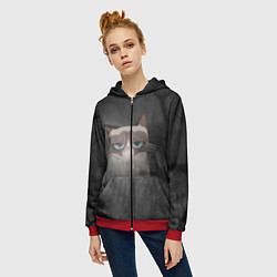 Толстовка на молнии женская Grumpy Cat, цвет: 3D-красный — фото 2