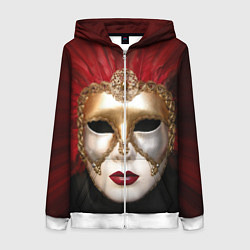 Толстовка на молнии женская Венецианская маска, цвет: 3D-белый