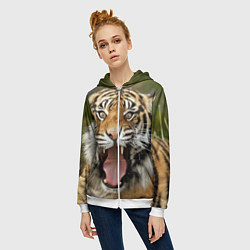 Толстовка на молнии женская Удивленный тигр, цвет: 3D-белый — фото 2