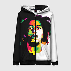Толстовка на молнии женская Bob Marley: Colors, цвет: 3D-черный