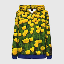 Толстовка на молнии женская Жёлтые тюльпаны, цвет: 3D-синий