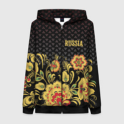 Толстовка на молнии женская Russia: black edition, цвет: 3D-черный