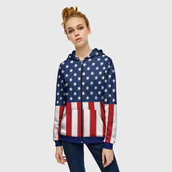 Толстовка на молнии женская Флаг США, цвет: 3D-синий — фото 2