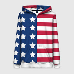 Толстовка на молнии женская USA Flag, цвет: 3D-белый