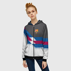 Толстовка на молнии женская Barcelona FC: White style, цвет: 3D-черный — фото 2