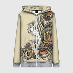 Толстовка на молнии женская Восточный дракон, цвет: 3D-меланж