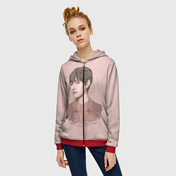 Толстовка на молнии женская Kim Taehyung, цвет: 3D-красный — фото 2