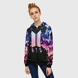 Толстовка на молнии женская BTS: Black Butterflies, цвет: 3D-черный — фото 2