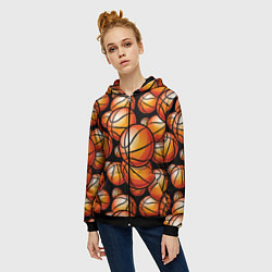 Толстовка на молнии женская Баскетбольные яркие мячи, цвет: 3D-черный — фото 2