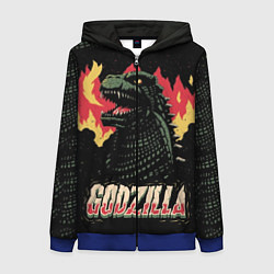 Толстовка на молнии женская Flame Godzilla, цвет: 3D-синий