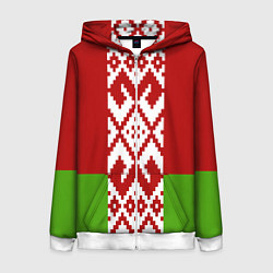 Толстовка на молнии женская Беларусь флаг, цвет: 3D-белый