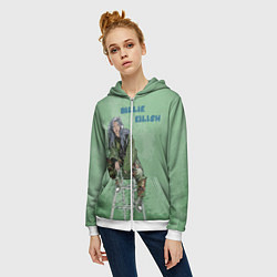 Толстовка на молнии женская Billie Eilish: Green Motive, цвет: 3D-белый — фото 2