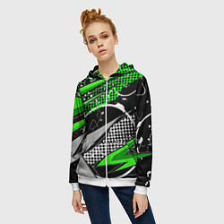 Толстовка на молнии женская Black and green corners, цвет: 3D-белый — фото 2