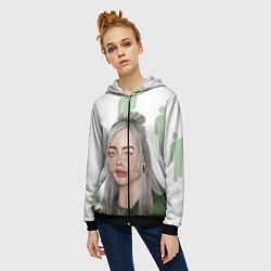 Толстовка на молнии женская Billie Eilish, цвет: 3D-черный — фото 2