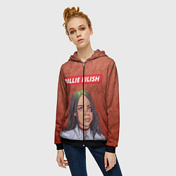 Толстовка на молнии женская Billie Eilish, цвет: 3D-черный — фото 2