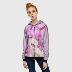 Толстовка на молнии женская Ahegao, цвет: 3D-черный — фото 2