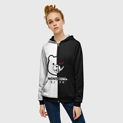 Толстовка на молнии женская Monokuma, цвет: 3D-черный — фото 2