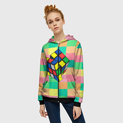Толстовка на молнии женская Кубик Рубика, цвет: 3D-черный — фото 2