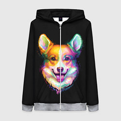 Толстовка на молнии женская Корги, цвет: 3D-меланж