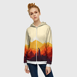Толстовка на молнии женская Горы закат пейзаж лиса арт, цвет: 3D-белый — фото 2