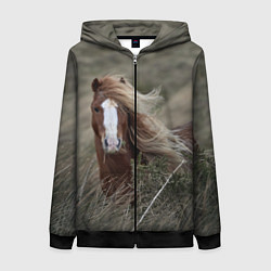 Толстовка на молнии женская Конь, цвет: 3D-черный