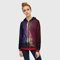 Толстовка на молнии женская Гитара огня, цвет: 3D-красный — фото 2