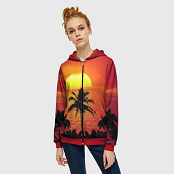 Толстовка на молнии женская Пальмы на фоне моря, цвет: 3D-красный — фото 2