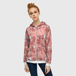 Толстовка на молнии женская Свиньи, цвет: 3D-белый — фото 2