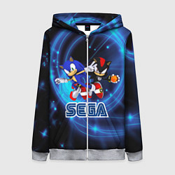 Толстовка на молнии женская Sonic SEGA, цвет: 3D-меланж