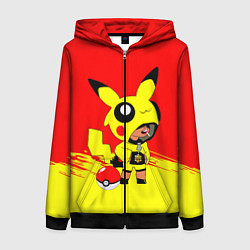 Толстовка на молнии женская Brawl starsLeon pikachu, цвет: 3D-черный