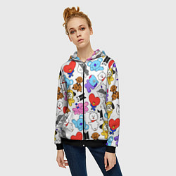 Толстовка на молнии женская BTS BT21, цвет: 3D-черный — фото 2