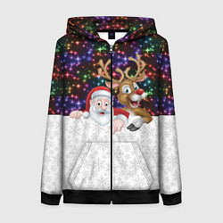 Толстовка на молнии женская Новый Год, цвет: 3D-черный