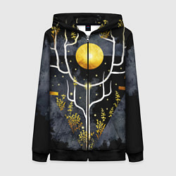 Толстовка на молнии женская Графит и золото: дерево жизни, цвет: 3D-черный