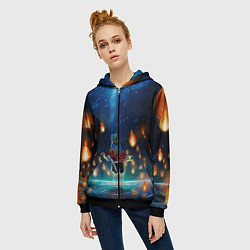 Толстовка на молнии женская Ренгоку Кёджуро Клинок демонов, цвет: 3D-черный — фото 2