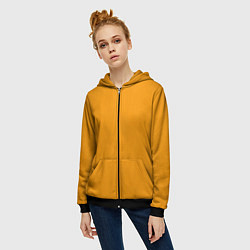 Толстовка на молнии женская Цвет Шафран без рисунка, цвет: 3D-черный — фото 2