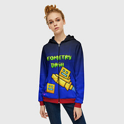 Толстовка на молнии женская Geometry Dash, цвет: 3D-красный — фото 2